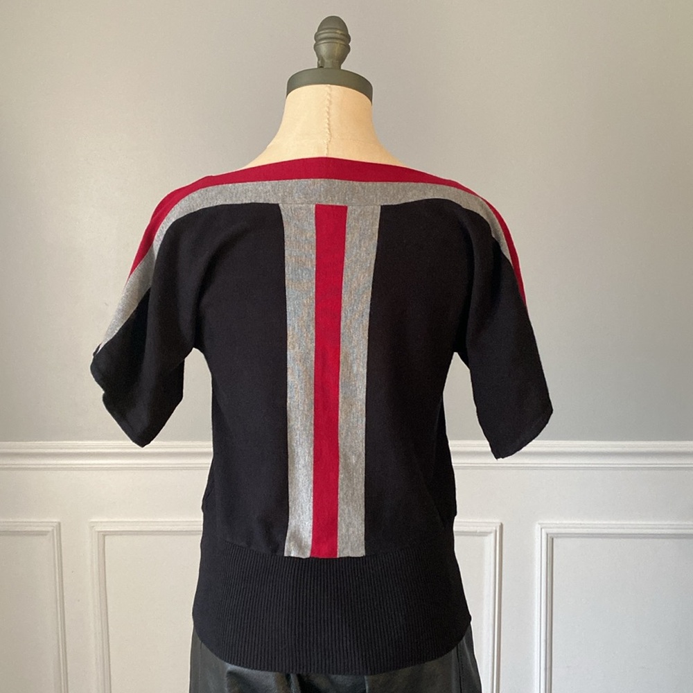 Cable & Gauge Black Colorblock Striped Short Sleeve Sweater Boatneck Size S - Picture 4 of 7